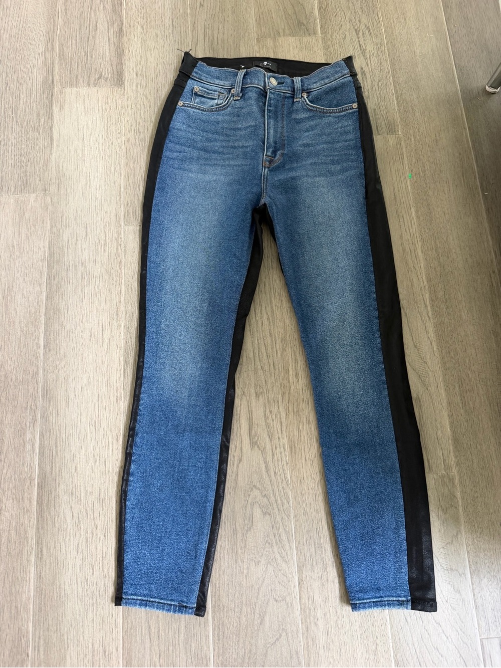 7 For All Mankind The High Waist Ankle Skinny Jeans Size 27 Blue Black Colorbloc